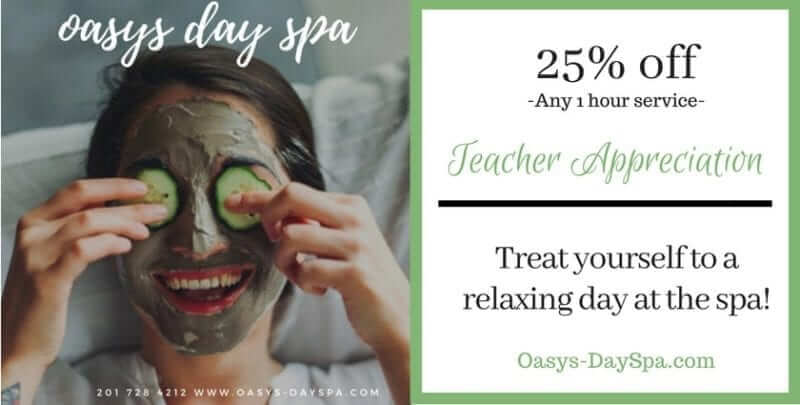 25% off oasys day spa for teacher appreciation
