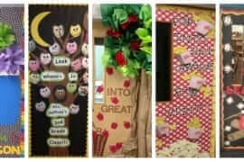 5 classroom doors decorated for back to school