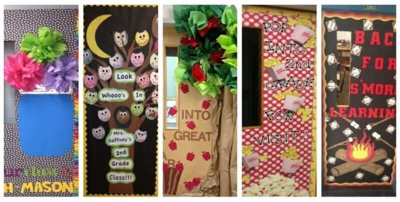 5 classroom doors decorated for back to school