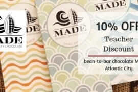 10% off teacher discount from MADE chocolate in atlantic city