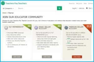 The teacher pay teachers website with instructions about how to become member of their educator community