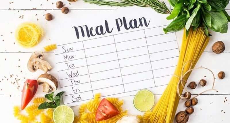 Food scattered around a Meal Plan - Sunday, Monday, Tuesday, Wednesday, Thursday, Friday, Saturday