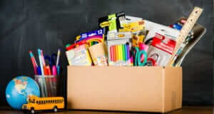 School supplies in a box
