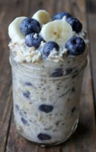 Blueberry banana oats in a jar