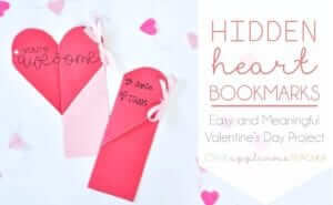 Book marks that have a heart that folds out with a valentine message. One says "you're awesome"
