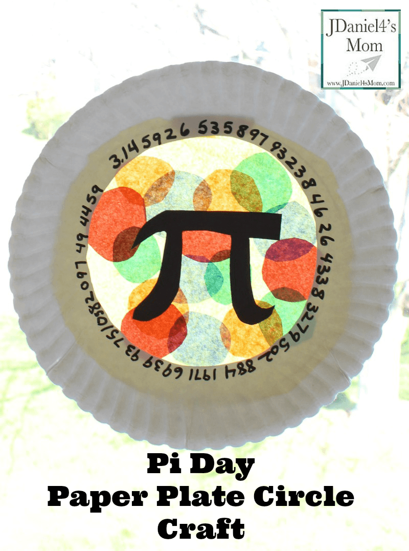 A paper plate with the pi symbol in the middle and the pi number going around it