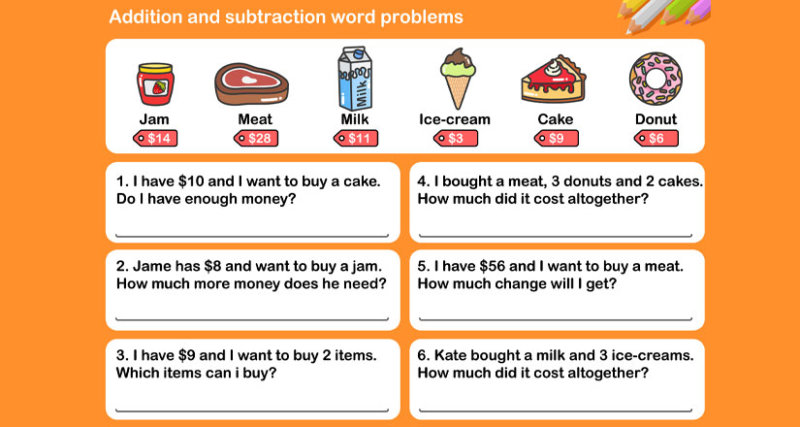 Addition and subtraction word problems