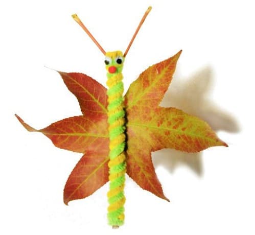 leaf butterfly craft made with googly eyes