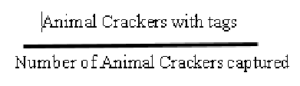 animal crackers with tags divided by number of animal crackers captured
